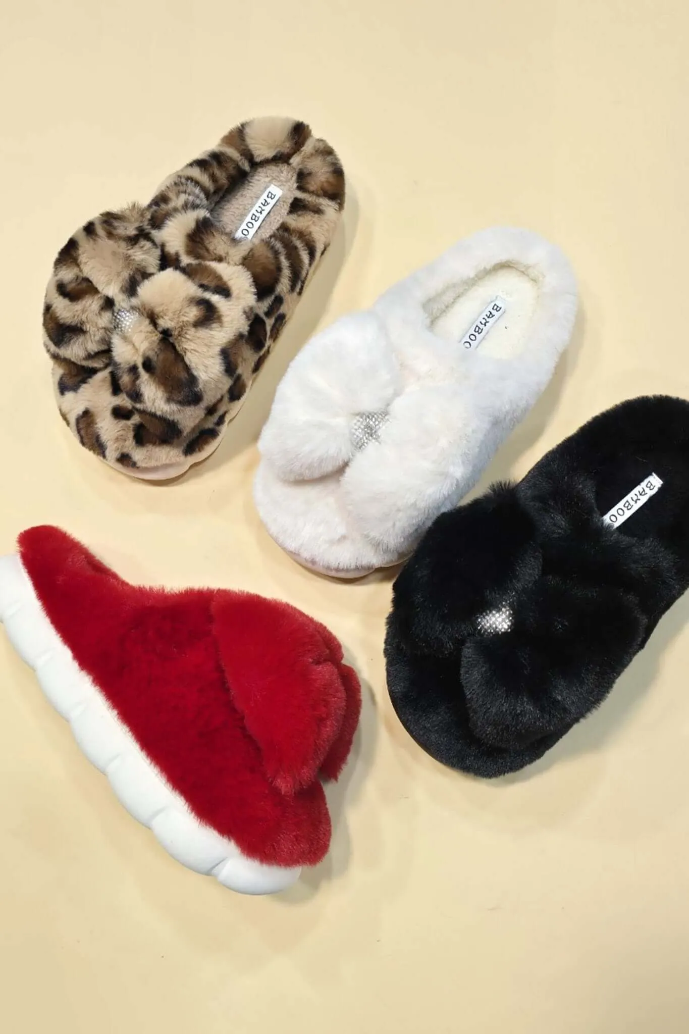 The Big Fluffy Fun Bow Slippers: Leopard and Red Bow Slippers